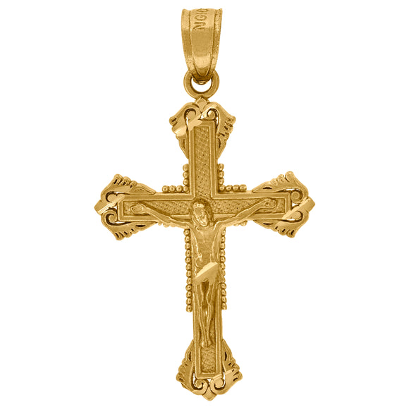 10kt Yellow Gold Unisex Textured Crucifix Cross Religious Charm Pendant