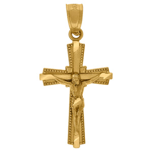 10kt Yellow Gold Diamond-cut Unisex Cross Crucifix Ht:25.4mm x W:12.6mm Religious Charm Pendant