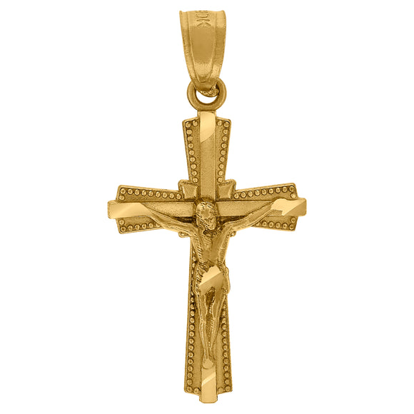 10kt Yellow Gold Diamond-cut Unisex Cross Crucifix Ht:25.4mm x W:12.6mm Religious Charm Pendant