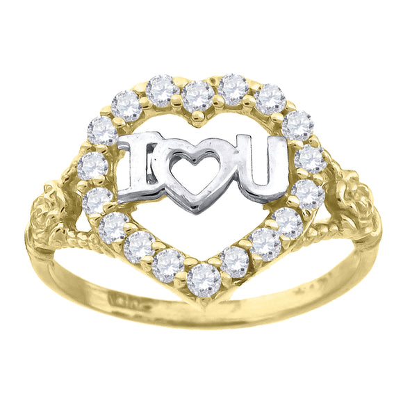 10kt Two-tone Gold Womens Cubic Zirconia I Love You Heart Engagement Ring