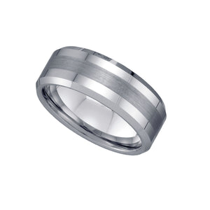 Tungsten Center Brushed Beveled Edges Mens Comfort-fit 8mm Size-7 Wedding Band