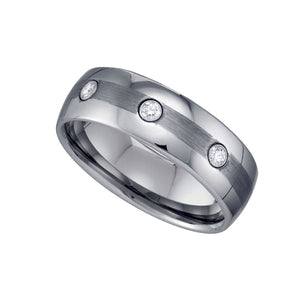 Tungsten Brushed Center with CZ Mens Comfort-fit 8mm Size-7 Wedding Band
