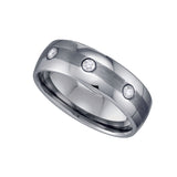 Tungsten Brushed Center with CZ Mens Comfort-fit 8mm Size-7 Wedding Band