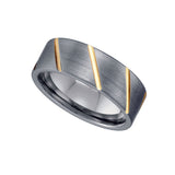 Tungsten Brushed Mens Comfort-fit 8mm Size-13.5 Wedding Band with Gold-toned Diagonal Lines