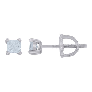 925 Sterling Silver Womens Cubic Zirconia Square Classic Studs Earrings