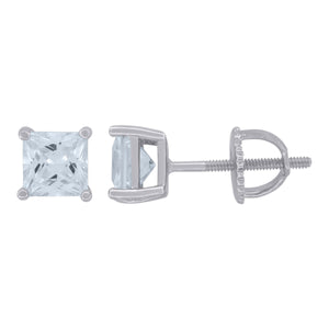 925 Sterling Silver Womens Cubic Zirconia Square Classic Studs Earrings