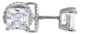 925 Sterling Silver Womens Cubic Zirconia Square Classic Studs Earrings