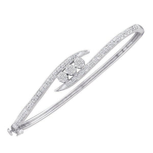 14kt White Gold Womens Round Diamond Cluster Bangle Bracelet 1/2 Cttw
