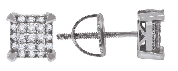 925 Sterling Silver Womens Cubic Zirconia Square Stud Earrings