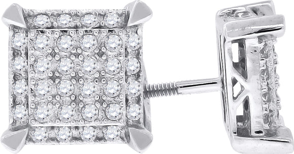 925 Sterling Silver Womens Cubic Zirconia Square Stud Earrings