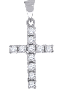 925 Sterling Silver Mens Cubic Zirconia Cross Religious Charm Pendant