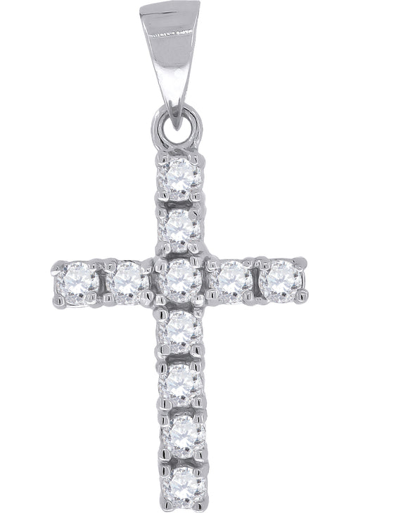 925 Sterling Silver Mens Cubic Zirconia Cross Religious Charm Pendant