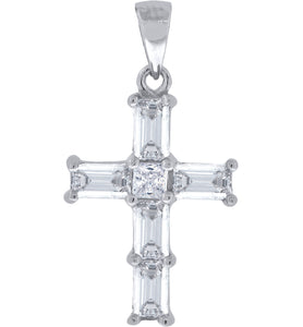 925 Sterling Silver Mens Cubic Zirconia Cross Religious Charm Pendant