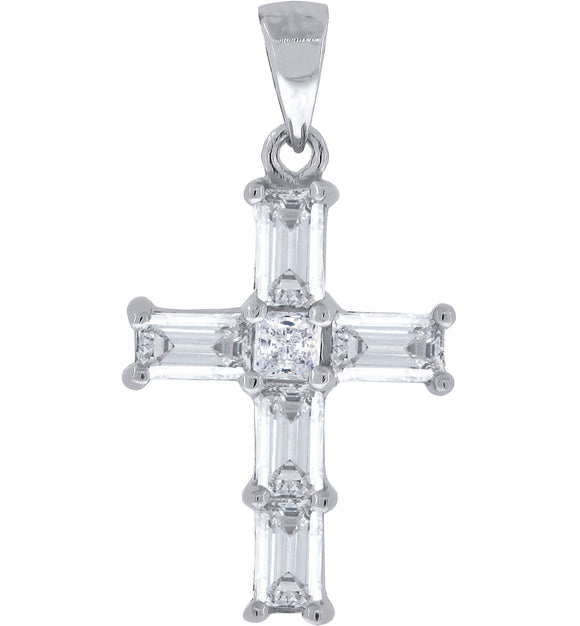 925 Sterling Silver Mens Cubic Zirconia Cross Religious Charm Pendant