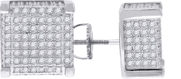 925 Sterling Silver Womens Cubic Zirconia Square Stud Earrings