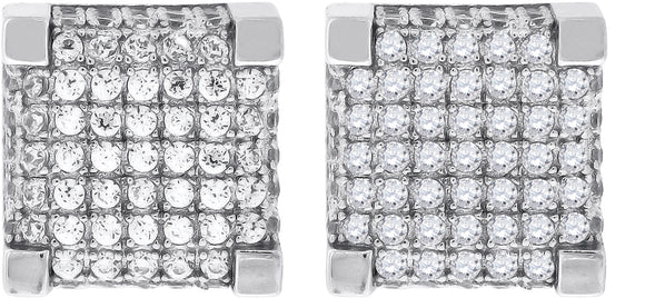 925 Sterling Silver Womens Cubic Zirconia Square Stud Earrings