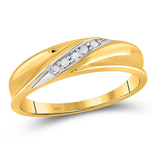 10kt Yellow Gold Mens Round Diamond Diagonal Row Band Ring .02 Cttw