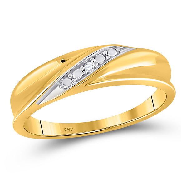 10kt Yellow Gold Mens Round Diamond Diagonal Row Band Ring .02 Cttw