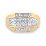 10kt Yellow Gold Mens Round Diamond Rectangle Cluster Ring 1/3 Cttw