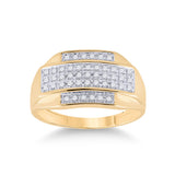 10kt Yellow Gold Mens Round Diamond Rectangle Cluster Ring 1/3 Cttw