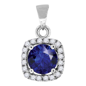 925 Sterling Silver Womens Blue Cubic Zirconia Fashion Square Charm Pendant