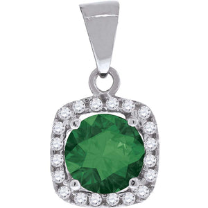 925 Sterling Silver Womens Green Cubic Zirconia Fashion Square Charm Pendant