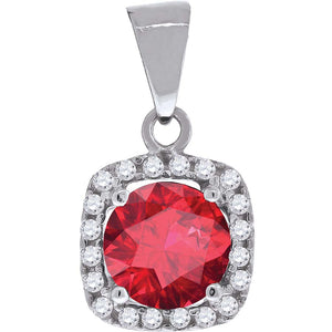925 Sterling Silver Womens Red Cubic Zirconia Fashion Square Charm Pendant