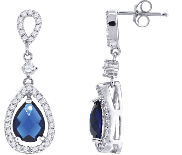 925 Sterling Silver Womens Blue Cubic Zirconia Tear Drop Dangle Earrings