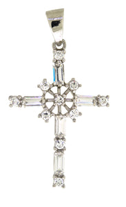 925 Sterling Silver Mens Cubic Zirconia Cross Religious Charm Pendant