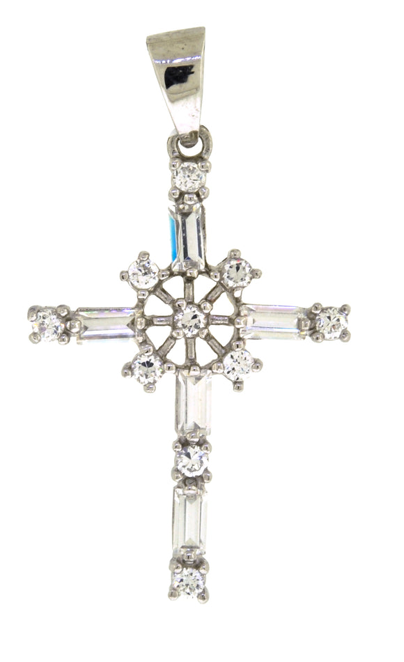 925 Sterling Silver Mens Cubic Zirconia Cross Religious Charm Pendant