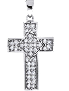 925 Sterling Silver Unisex Cubic Zirconia Cross Religious Charm Pendant