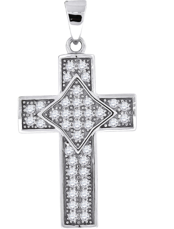 925 Sterling Silver Unisex Cubic Zirconia Cross Religious Charm Pendant