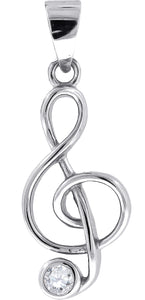 925 Sterling Silver Unisex Cubic Zirconia Note Treble Clef Charm Pendant
