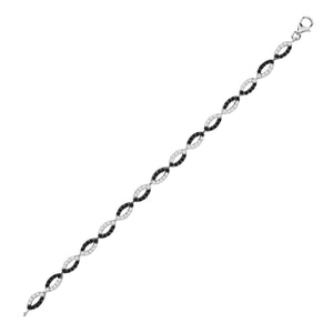 925 Sterling Silver Women Black & White Micropave Cubic Zirconia Link Bracelet