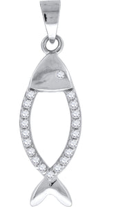 925 Sterling Silver Unisex Cubic Zirconia Fish Charm Pendant