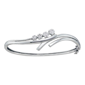 14kt White Gold Womens Round Diamond Graduated Cluster Bangle Bracelet 1/2 Cttw