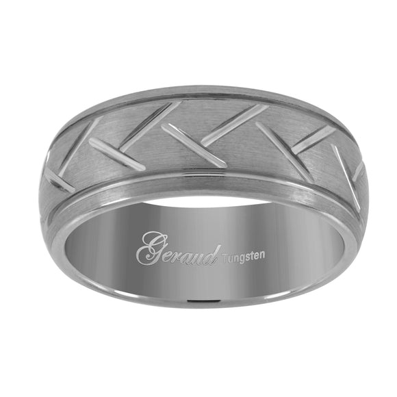 Tungsten Dome Grooved Mens Comfort-fit 8mm Size-7 Wedding Band