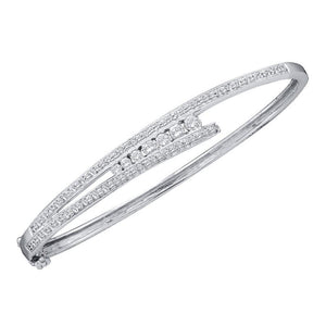 14kt White Gold Womens Round Diamond Graduated Bangle Bracelet 1 Cttw