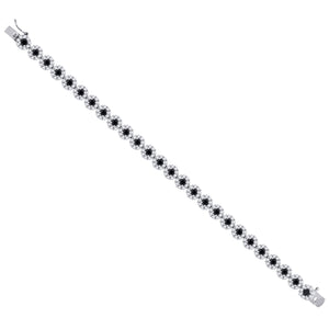 925 Sterling Silver Women Black & White Cubic Zirconia Fancy Tennis Flower Bracelet Size 8 Inches