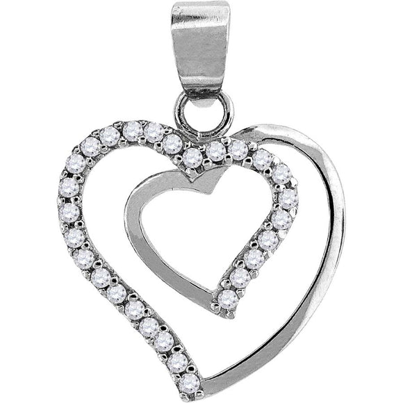 925 Sterling Silver Womens Cubic Zirconia Heart Charm Pendant