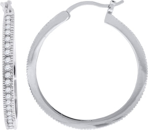 925 Sterling Silver Womens Cubic Zirconia Single Row Huggie Hoop Earrings