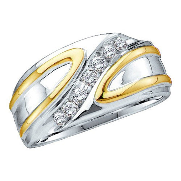 14kt White Gold Mens Round Diamond Diagonal Row Band Ring 1/4 Cttw