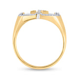 14kt Yellow Gold Mens Round Diamond Cross Ring 1/4 Cttw