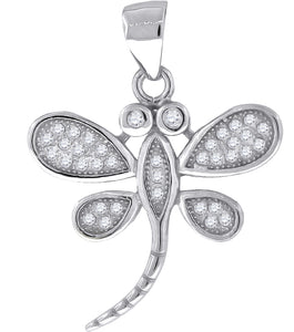 925 Sterling Silver Womens Cubic Zirconia Dragonfly Charm Pendant