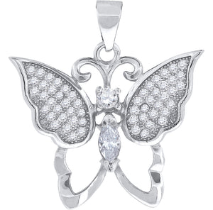 925 Sterling Silver Womens Cubic Zirconia Butterfly Charm Pendant