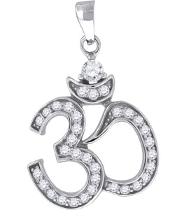 925 Sterling Silver Womens Cubic Zirconia Ohm Symbol Religious Charm Pendant