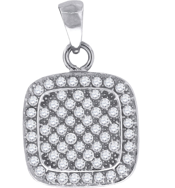 925 Sterling Silver Womens Cubic Zirconia Square Fashion Charm Pendant