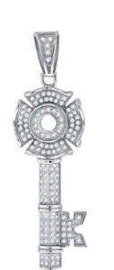 925 Sterling Silver Mens Cubic Zirconia Key Charm Pendant