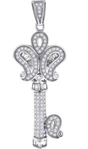 925 Sterling Silver Mens Cubic Zirconia Key Charm Pendant