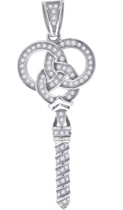 925 Sterling Silver Mens Cubic Zirconia Key Charm Pendant